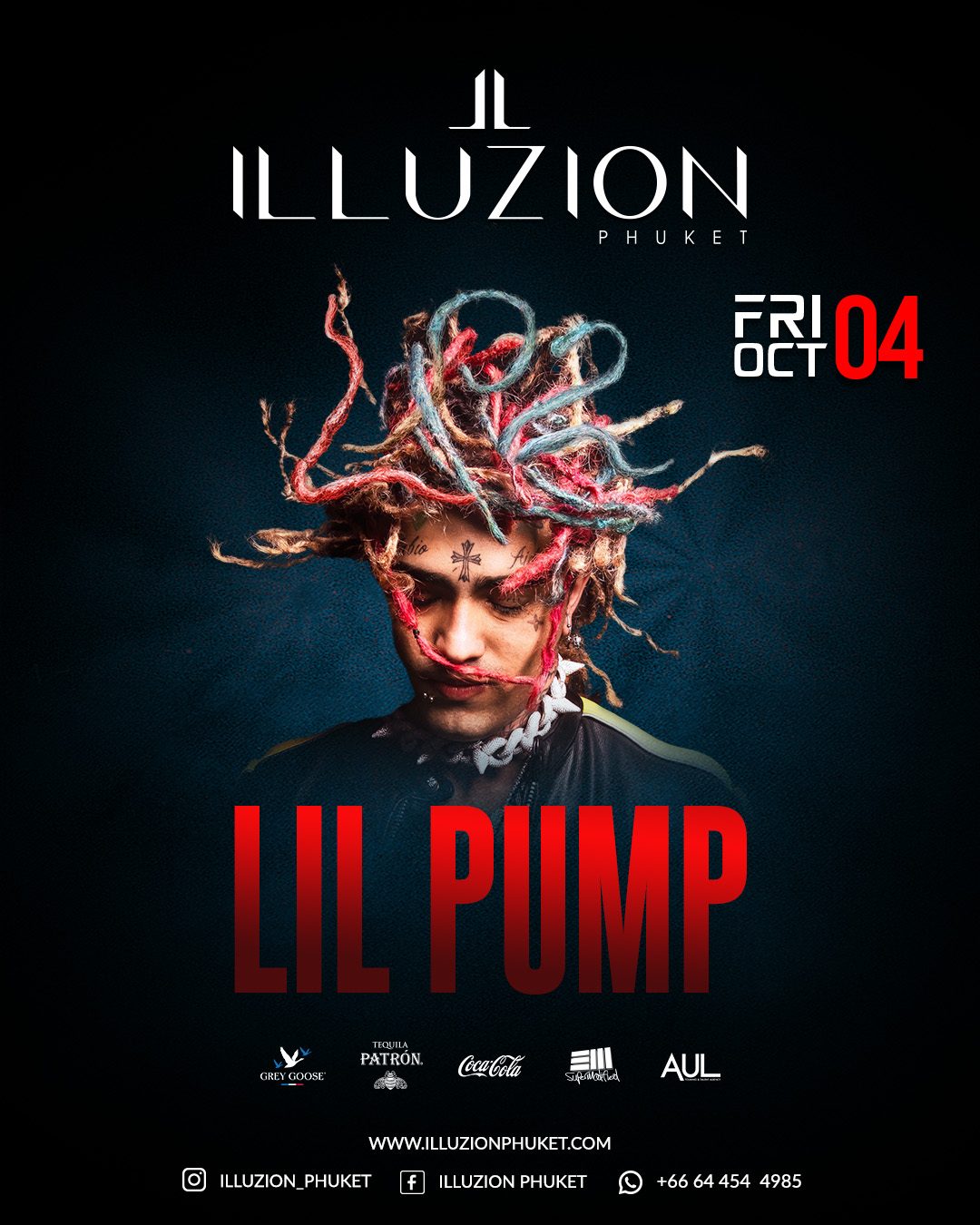 Poster about Lil Pump performing at Illuzion Club Phuket, the best night club in Thailand.